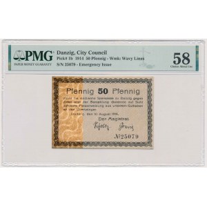 Danzig, 50 Pfennig 1914 - watermark waves - PMG 58
