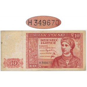 10 zloty 1939 - H - rare serial prefix