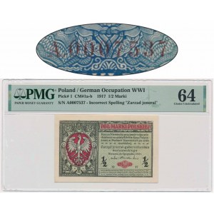 1/2 marki 1916 - Jenerał - A 0007537 - PMG 64 - rzadka odmiana z numeratorem wiśniowym