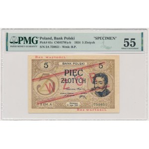 5 złotych 1924 - WZÓR - II EM.A - PMG 55