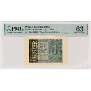 1 złoty 1941 - BE - PMG 63 - perforacja MUSTER