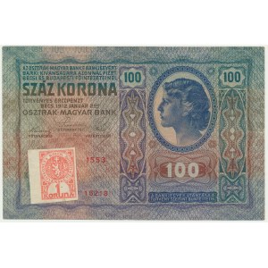 Czechosłowacja, 1 korona 1919 na 100 koronach 1912