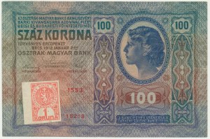 Czechoslovakia, 1 Koruna 1919 on 100 Korun 1912