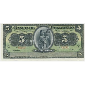 Mexiko, Guerrero, 5 pesos (1914) - perforácia