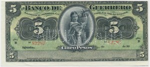 Mexiko, Guerrero, 5 pesos (1914) - perforace