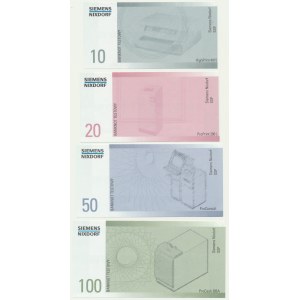 Niemcy, SIEMENS-NIXDORF, zestaw banknotów testowych 10-100 (4 szt.)