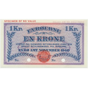 Faroe Islands, 1 Krone 1940 - SPECIMEN - VERY RARE