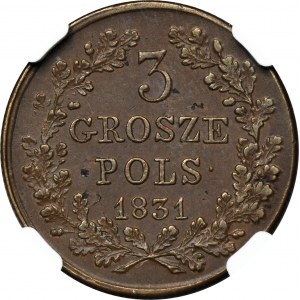 Powstanie Listopadowe, 3 Grosze Warszawa 1831 KG - NGC AU58 BN