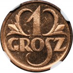 1 grosz 1938 - NGC MS66 RD PROOF LIKE - JAK LUSTRZANKA - RZADKIE