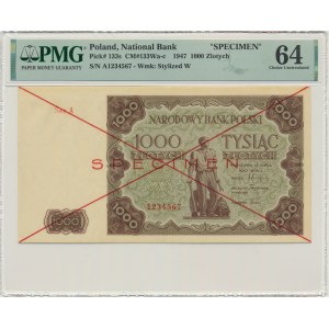 1.000 złotych 1947 - SPECIMEN - A 1234567 - PMG 64