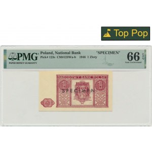 1 gold 1946 - SPECIMEN - PMG 66 EPQ - black overprint