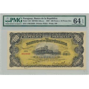 Paraguay, 100 Pesos 1907 - PMG 64 EPQ