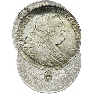 August III Sas, 2/3 Talara (gulden) Drezno 1760 FWôF - EKSTREMALNIE RZADKIE - PIERWSZE NOTOWANIE