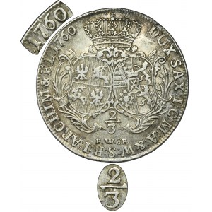 August III Sas, 2/3 Talara (gulden) Drezno 1760 FWôF - EKSTREMALNIE RZADKIE - PIERWSZE NOTOWANIE