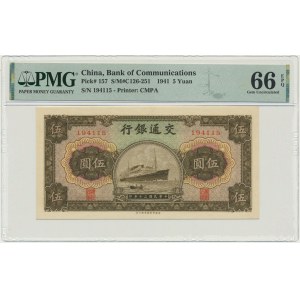 Chiny, Bank of Communications, 5 juanów 1941 - PMG 66 EPQ