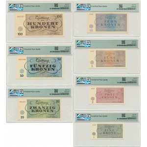 Czechoslovakia (Theresienstadt Ghetto), full set 1-100 Kronen 1943 - PMG 64 - 66 EPQ