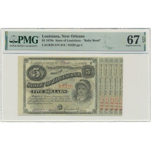 USA, Lousiana, New Orleans, 5 Dollars 1874 - red prefix - PMG 67 EPQ