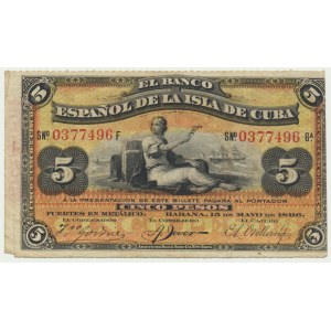 Cuba, 5 Pesos 1896 - overprint PLATA -