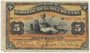 Kuba, 5 peso 1896 - odtlačok PLATA -.