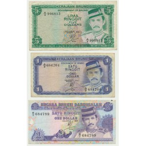 Brunei, zestaw 1-5 ringgit 1972-89 (3 szt.)