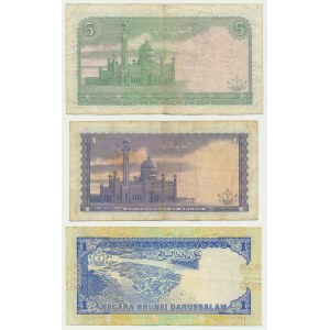 Brunei, lot 1-5 Ringgit 1972-89 (3 szt.)
