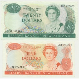 New Zealand, lot 5-20 Dollars (1985-1989)(2 pcs.)