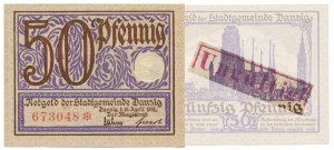 Danzig, 50 fenig 1919 - fialová - vzácnejšie s pečiatkou UNGULTIG