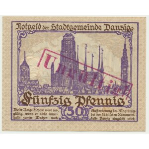 Gdańsk, 50 fenigów 1919 - fioletowy - rzadszy ze stemplem UNGULTIG