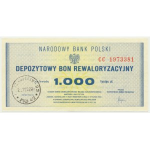 Deposit Revaluation Voucher, 1,000 zloty