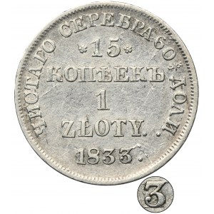 15 kopiejek = 1 złoty Petersburg 1833 НГ - przebitka daty