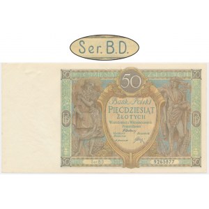 50 zloty 1929 - Ser. B.D. - rarer variety with a dot