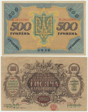 Ukrajina, sada 500-1000 karbuniek/hrivien 1918 - (1919)(2 kusy).