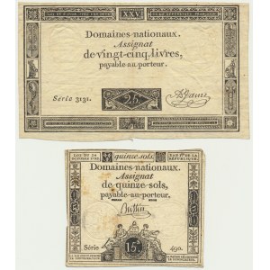 France, lot 15 Sols - 25 Livres 1792-93 (2 pcs.)