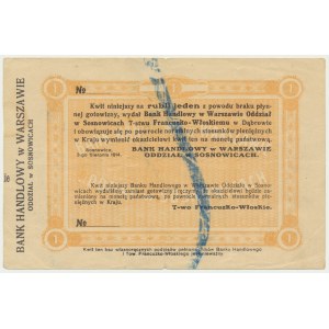 Sosnowice, Bank Handlowy, kwit na 1 rubla 1914