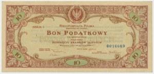 Bon Podatkowy, Serja I - 10 franków złotych 1924 - WYJĄTKOWA RZADKOŚĆ