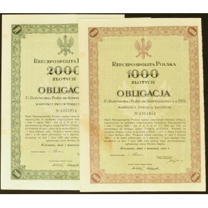 5% Państwowa Pożyczka Konwersyjna 1924, obligacje 1.000 zł i 2000 zł