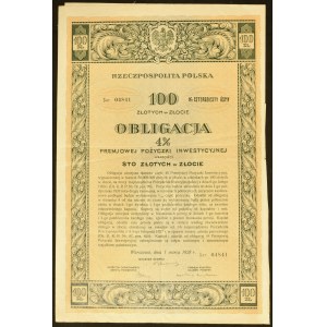 4% Premiowa Pożyczka Inwestycyjna 1928, obligacja 100 zł