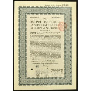Königsberg, Ostpreussische Landschaft, 7% pledge letter, 2,000 Goldmark 1927