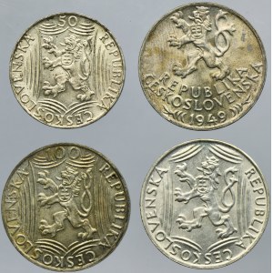 Set, Tchécoslovaquie, 50 et 100 couronnes (4 pièces)