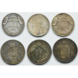 Set, Austria and Hungary Franz Joseph I, 1 Forind and 2 Corona (6 pcs.)