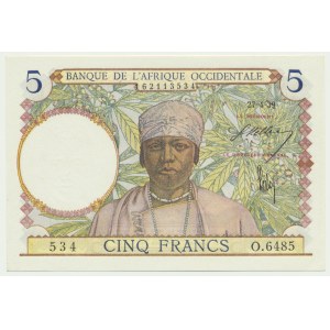 France, French Africa West, 5 Francs 1939