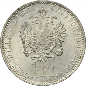 Austria, Franz Joseph I, 1/4 Florin Karlsburg 1859 E - RARE