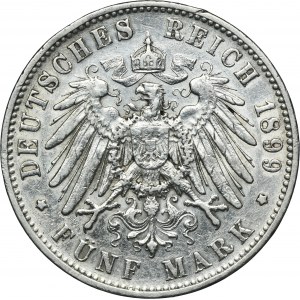 Germany, Kingdom of Württemberg, William II, 5 Mark Stuttgart 1899 F