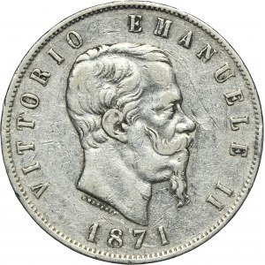 Włochy, Wiktor Emanuel II, 5 Lirów Mediolan 1871 M BN
