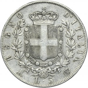 Włochy, Wiktor Emanuel II, 5 Lirów Mediolan 1871 M BN