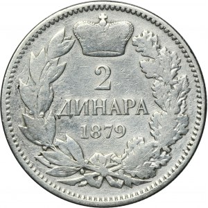 Serbia, Milan I, 2 Dinara 1879