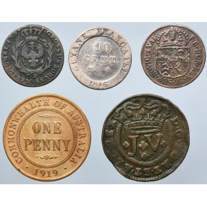 Set, Australia, French Guiana, South Prussia, Switzerland and Portugal, Mixed Coins (5 pcs)