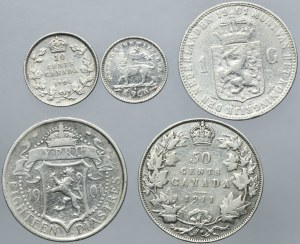 Set, Netherlands, Cyprus, Canada and Ethiopia, Mixed Coins (5 pcs)