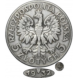 Głowa Kobiety, 5 złotych Warszawa 1932 - RZADKIE