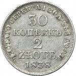 30 kopeck = 2 zloty Warsaw 1838 MW - overstike in the date